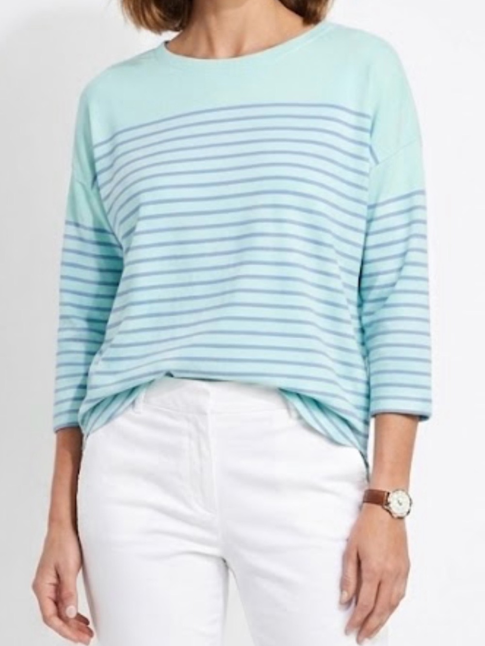 Vineyard Vines Striped Oversized Woman’s Top. Mint Green Purple Sz Small cotton